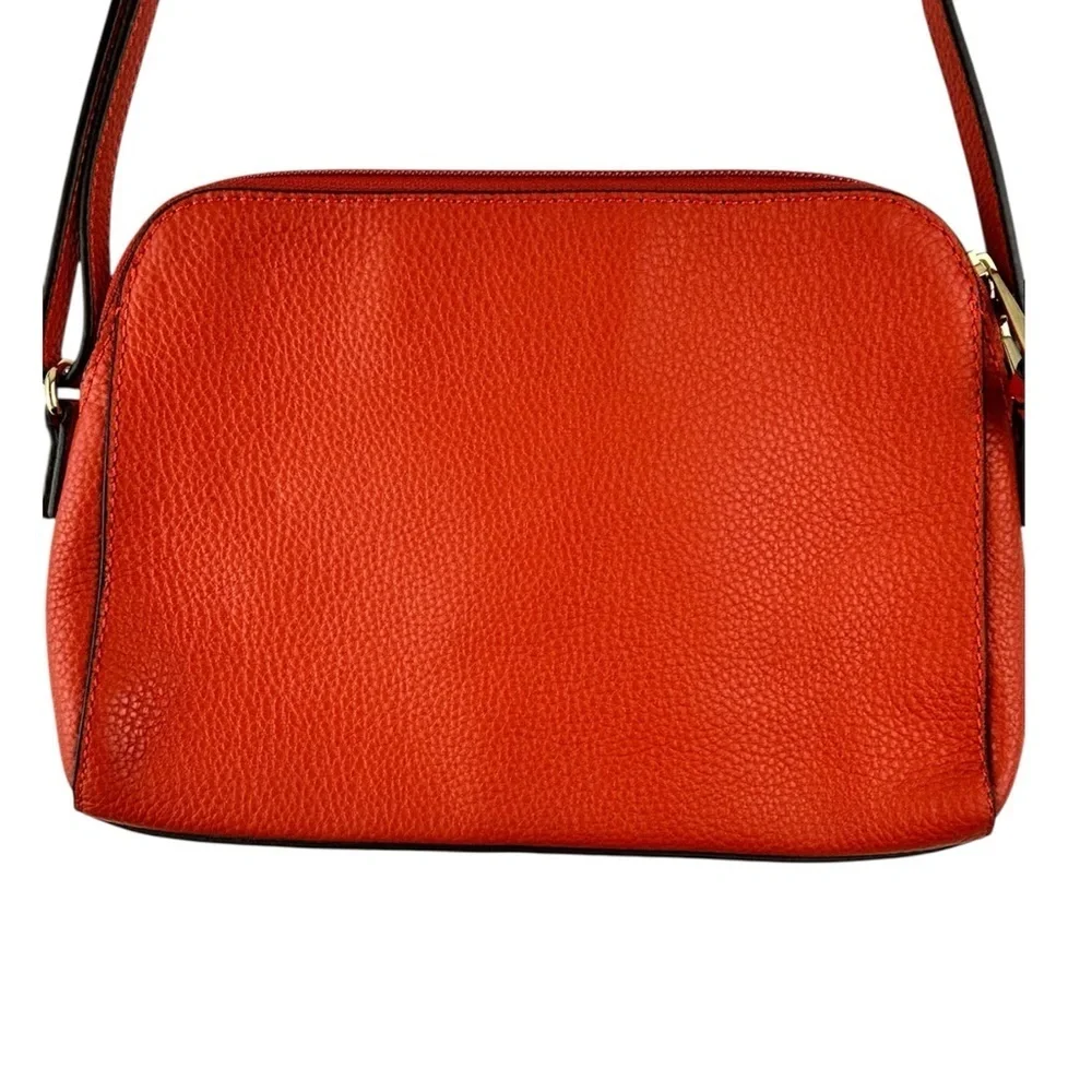 Lodi’s Charlotte Crossbody Purse Burnt Orange Floral interior Pebbled Leather